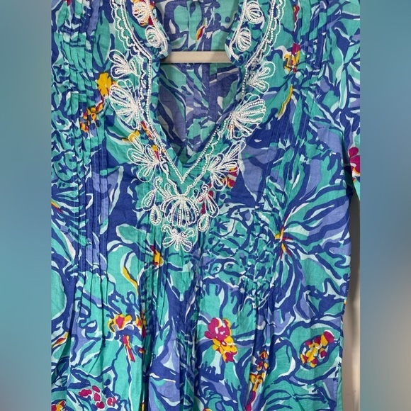 Lilly Pulitzer Sarasota Beaded Blue Iris Mai Tai Tunic Top Women’s Size XS - Picture 5 of 16